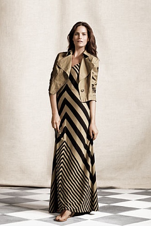 Trenery Crop Linen Jacket $179; Mitred Stripe Maxi Dress $149; Abby Cut Out Sandal $99