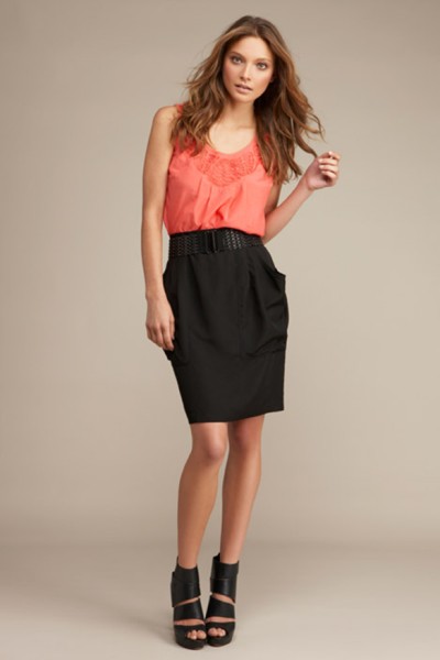 Jacquie E Cornelli Trim Blouse $79.95; Ellery Skirt $99.95. www.jacquie.com.au; ph 1800 650 600