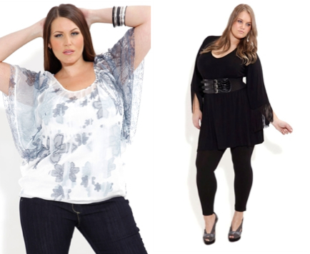 CITY CHIC Left: floaty floral and lace chiffon top $69.95; Right: fringe detail tunic $69.95, full-length legging $19.95, triple buckle croc belt $29.95 CITY CHIC Left: floaty floral and lace chiffon top $69.95; Right: fringe detail tunic $69.95, full-length legging $19.95, triple buckle croc belt $29.95