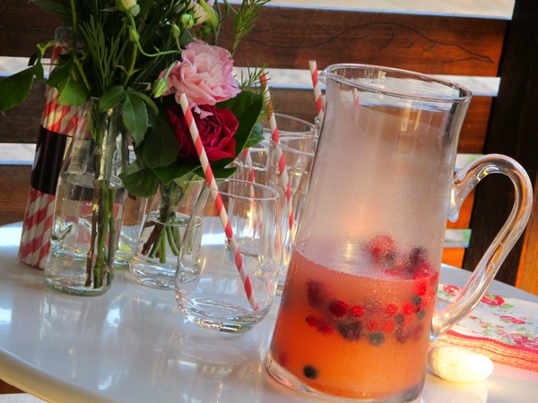 Pink grapefruit mineral water with frozen berries Pink grapefruit mineral water with frozen berries