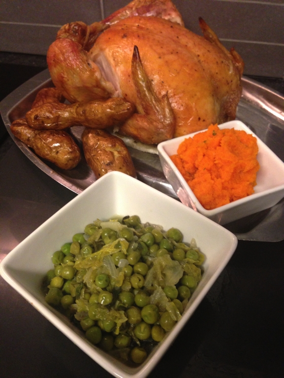 Roast chicken | Smashed Carrots and French peas