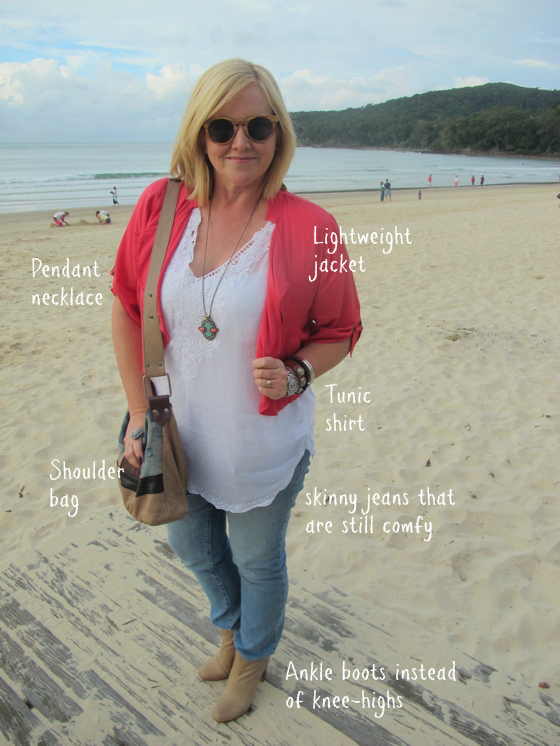 Nina Proudman inspired outfit | Johnny Was tunic, Virtu jacket, Samantha Wills necklace, Proof sunglasses, NYDJ jeans, Nancybird bag, Marie Claire boots