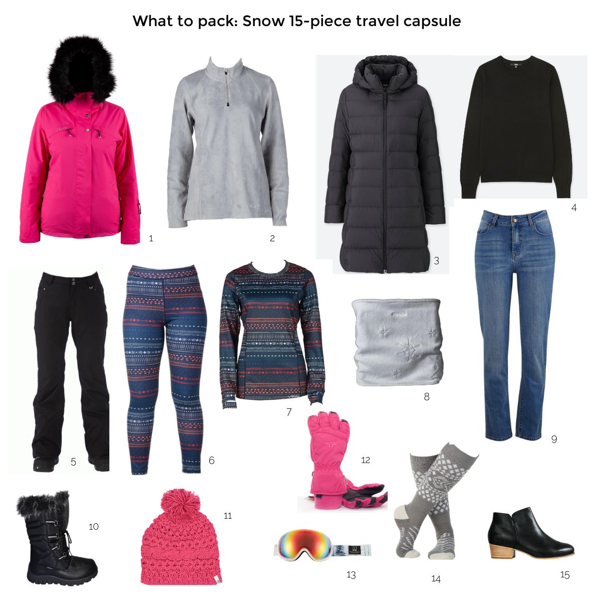 15-piece snow travel capsule