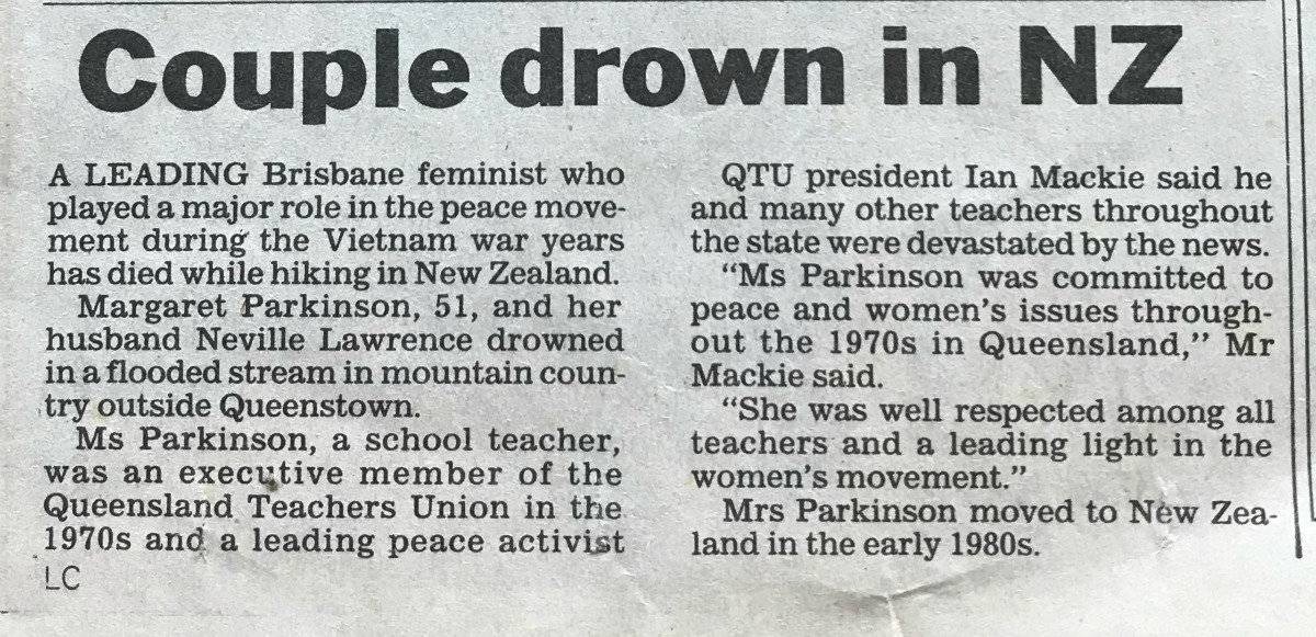 Margaret Parkinson and Neville Lawrence | drowned near Glenorchy December 1995 | The Courier Mail